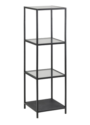 Seaford Narrow Black Metal Bookcase with 3 Glass Shelves