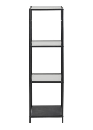 Seaford Narrow Black Metal Bookcase with 3 Glass Shelves