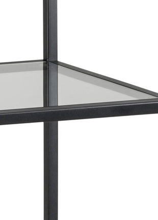 Seaford Narrow Black Metal Bookcase with 3 Glass Shelves