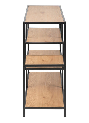 Seaford Wide Black Metal Bookcase with 4 Oak Shelves