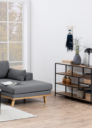 Seaford Wide Black Metal Bookcase with 4 Oak Shelves
