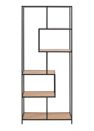 Seaford Tall Black Metal Bookcase with 5 Oak Shelves