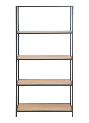 Seaford Tall Black Metal Bookcase with 4 Oak Shelves