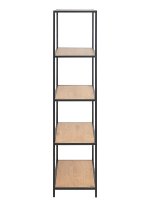 Seaford Tall Black Metal Bookcase with 4 Oak Shelves