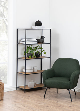 Seaford Tall Black Metal Bookcase with 4 Oak Shelves