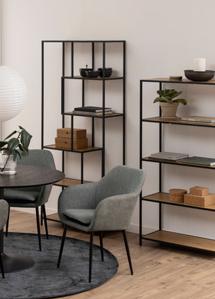Seaford Tall Black Metal Bookcase with 4 Oak Shelves