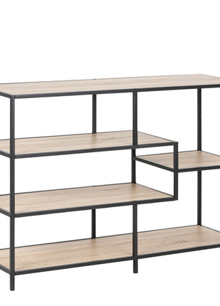 Seaford Wide Black Metal Bookcase with 4 Sonoma Oak Shelves