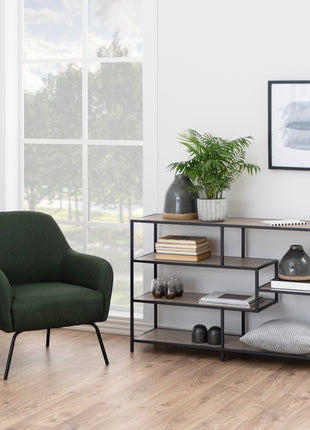Seaford Wide Black Metal Bookcase with 4 Sonoma Oak Shelves