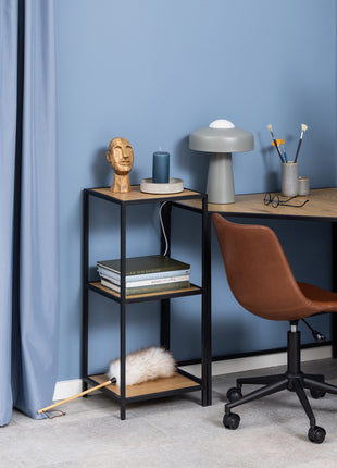 Seaford Narrow Black Metal Bookcase with 2 Oak Shelves