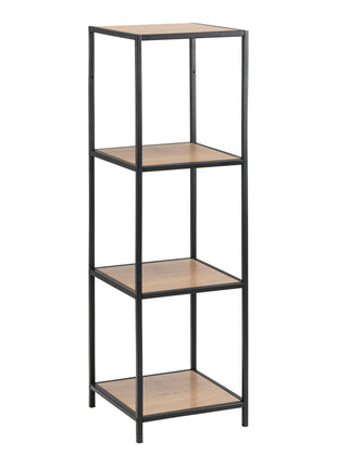 Seaford Narrow Black Metal Bookcase with 3 Oak Shelves