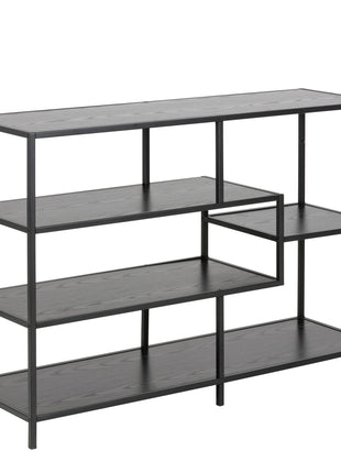 Seaford Wide Black Metal Bookcase with 4 Black Oak Shelves