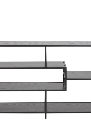 Seaford Wide Black Metal Bookcase with 4 Black Oak Shelves