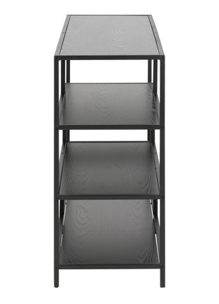 Seaford Wide Black Metal Bookcase with 4 Black Oak Shelves