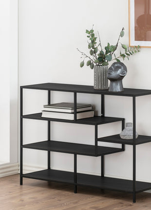 Seaford Wide Black Metal Bookcase with 4 Black Oak Shelves