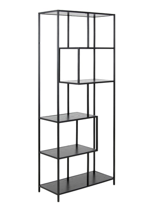 Seaford Tall Black Metal Bookcase with 5 Black Shelves
