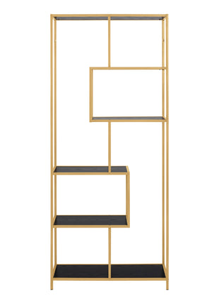 Seaford Tall Gold Metal Bookcase with 5 Black Shelves