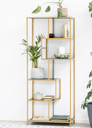Seaford Tall Gold Metal Bookcase with 5 Black Shelves