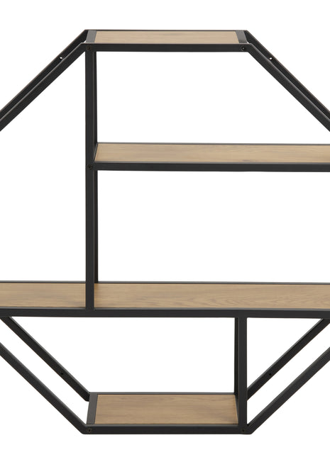 Seaford Octagonal Metal Wall Shelf in Black & Oak