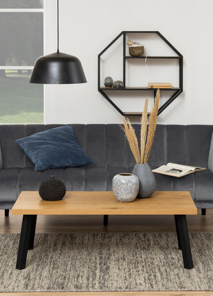 Seaford Octagonal Metal Wall Shelf in Black & Oak