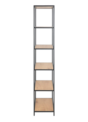 Seaford Tall Black Metal Bookcase with 5 Shelves in Oak