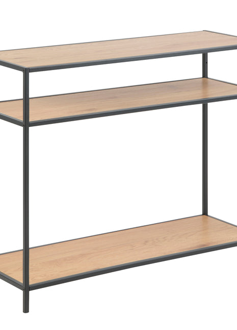 Seaford Console Table, 2 Shelves in Black and Oak