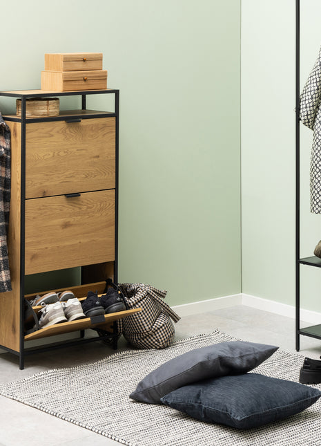 Seaford Shoe Cabinet in Black and Oak
