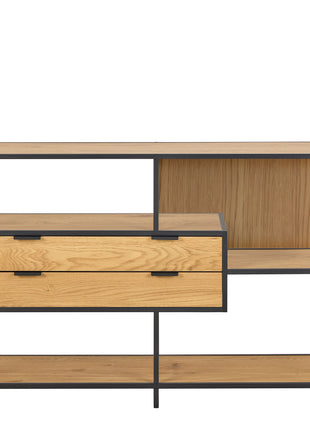 Seaford Wide Oak Metal Bookcase 2 Drawers and 3 Shelves in Matt Wild Oak