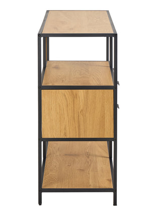 Seaford Wide Oak Metal Bookcase 2 Drawers and 3 Shelves in Matt Wild Oak