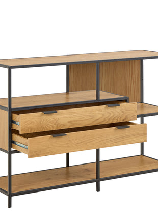 Seaford Wide Oak Metal Bookcase 2 Drawers and 3 Shelves in Matt Wild Oak