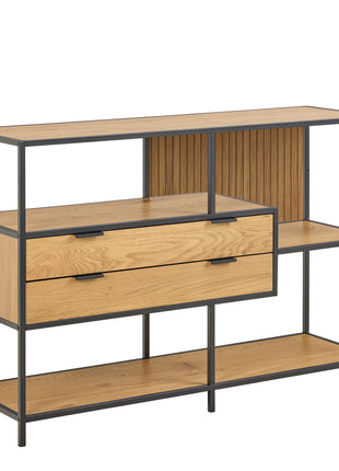 Seaford Wide Oak Metal Bookcase 2 Drawers and 3 Shelves in Matt Wild Oak