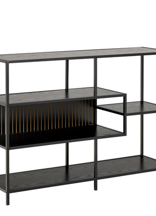 Seaford Wide Ash Black Metal Bookcase With 4 Black Ash Shelves