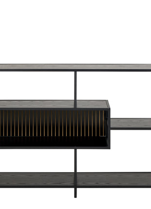 Seaford Wide Ash Black Metal Bookcase With 4 Black Ash Shelves