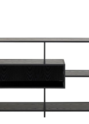 Seaford Wide Ash Black Metal Bookcase With 4 Black Ash Shelves