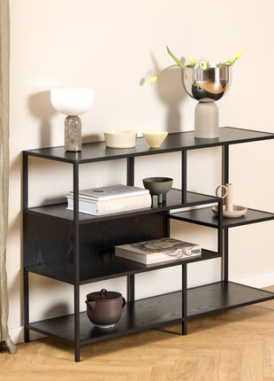 Seaford Wide Ash Black Metal Bookcase With 4 Black Ash Shelves