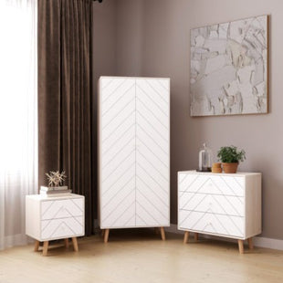 Seville 1 Drawer Bedside in White High Gloss/Light Oak Effect Veneer