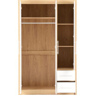Seville 3 Door 2 Drawer Wardrobe - White High Gloss/Light Oak Effect Veneer