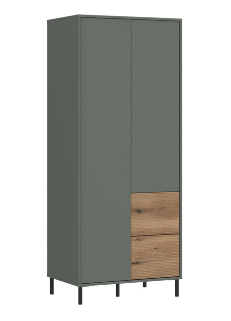 Darwin Wardrobe 2 Door 2 Drawer in Green/Oak