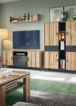 Arundel Wardrobe 4 Door 2 Drawer in Oak/Grey