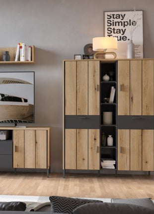 Arundel Wardrobe 4 Door 2 Drawer in Oak/Grey