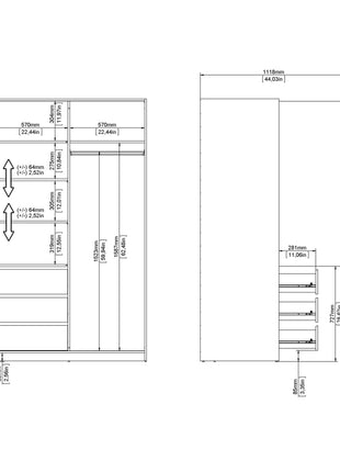 Naia Wardrobe with 1 Sliding Door 1 Door 3 Drawers in Jackson Hickory Oak