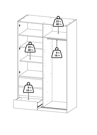 Naia Wardrobe with 1 Sliding Door 1 Door 3 Drawers in Jackson Hickory Oak