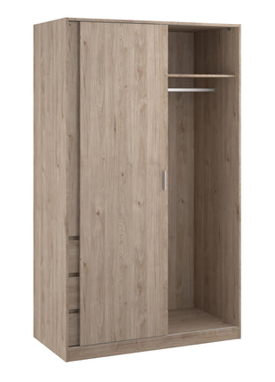Naia Wardrobe with 1 Sliding Door 1 Door 3 Drawers in Jackson Hickory Oak