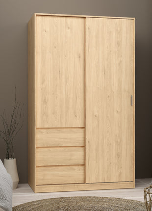 Naia Wardrobe with 1 Sliding Door 1 Door 3 Drawers in Jackson Hickory Oak
