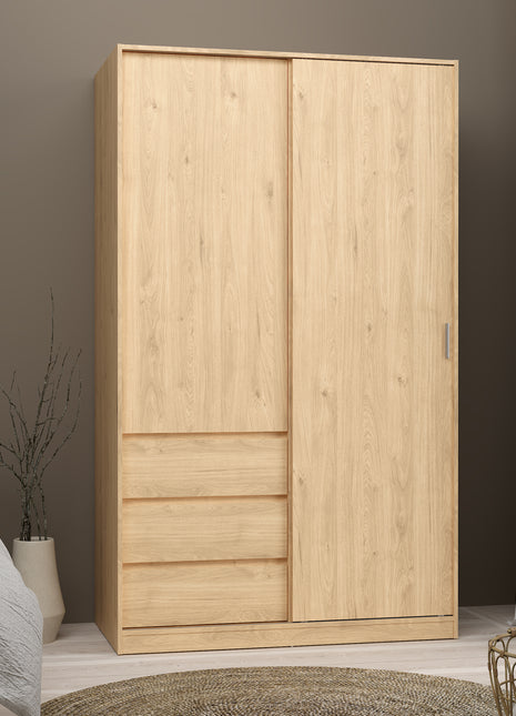 Naia Wardrobe with 1 Sliding Door 1 Door 3 Drawers in Jackson Hickory Oak