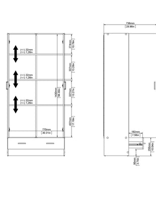 Space Wardrobe with 2 Doors + 1 Drawer in White 1750