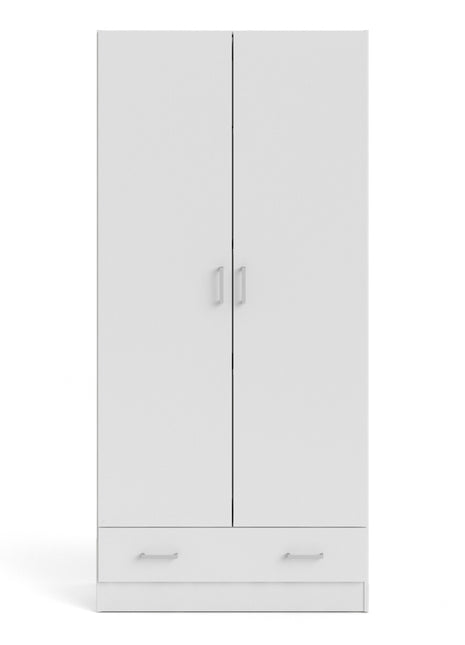Space Wardrobe with 2 Doors + 1 Drawer in White 1750
