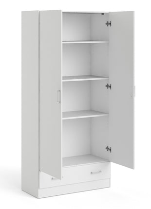Space Wardrobe with 2 Doors + 1 Drawer in White 1750