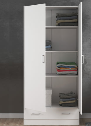 Space Wardrobe with 2 Doors + 1 Drawer in White 1750