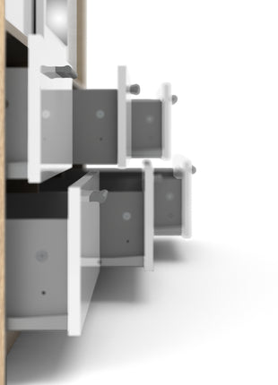 Line Wardrobe with 3 Doors 6 Drawers in Oak with White High Gloss