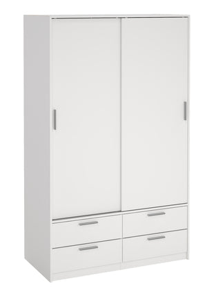 Line Wardrobe with 2 Sliding Doors and 4 Drawers, White